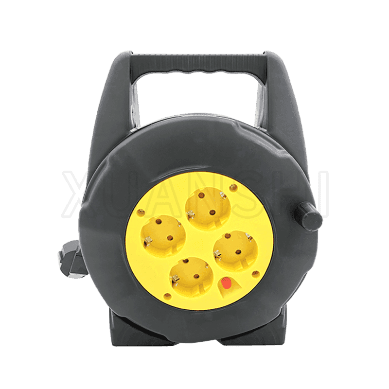 Europe standard 4 way socket small plastic retractable extension cable reel JL-3,XS-XPD1A