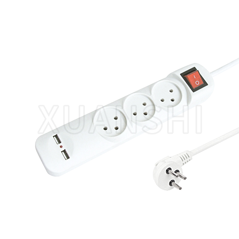 Israel 3 way power strip with switch and two USB ports(with children protection) JL-10A,XS-XBK31U