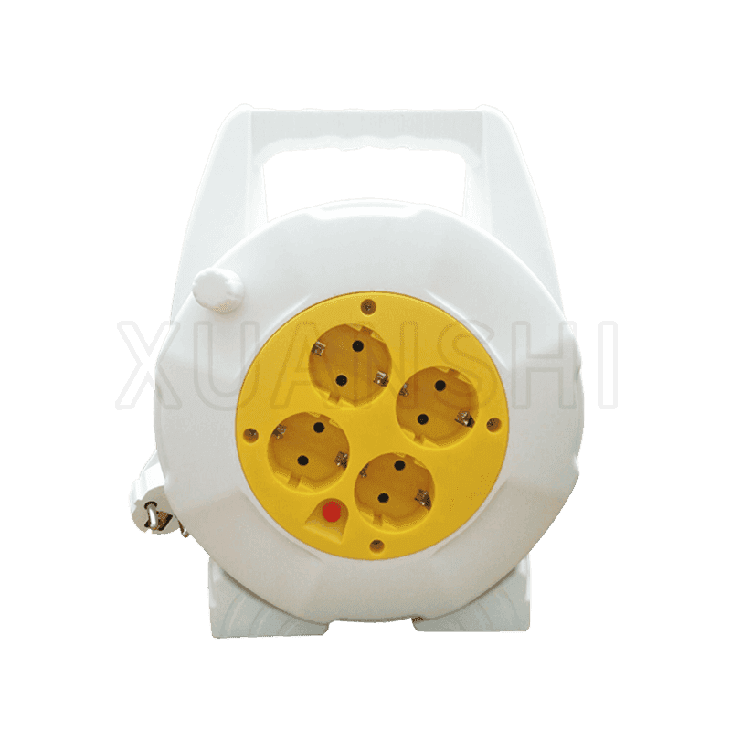 Europe standard 4 way socket small plastic retractable extension cable reel JL-3,XS-XPD1A