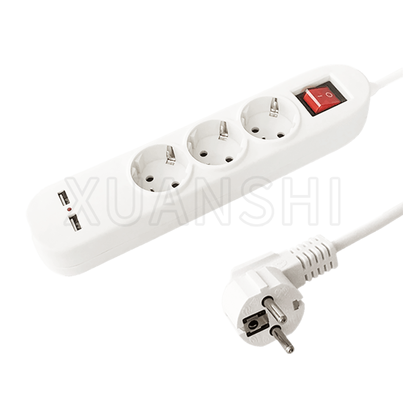 European 3 way power strip with 2 USB and switch JL-3,XS-XBDK30U