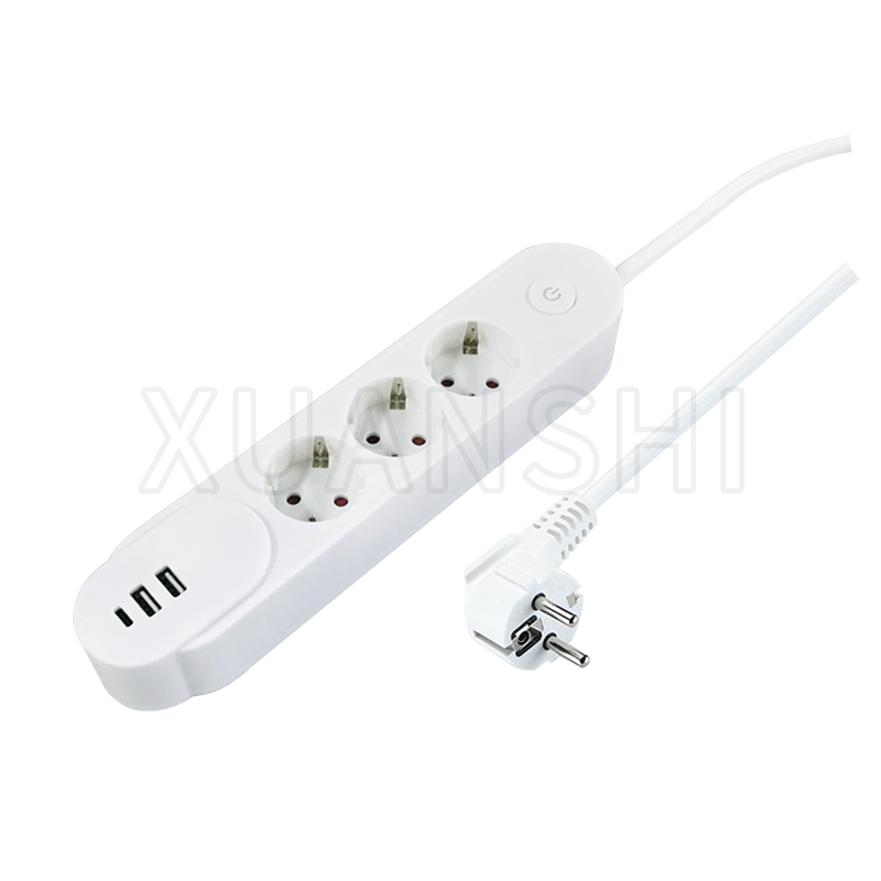 European 3 way power strip with 2 USB-A and 1 USB-C JL-3,XS-XBDK30UA